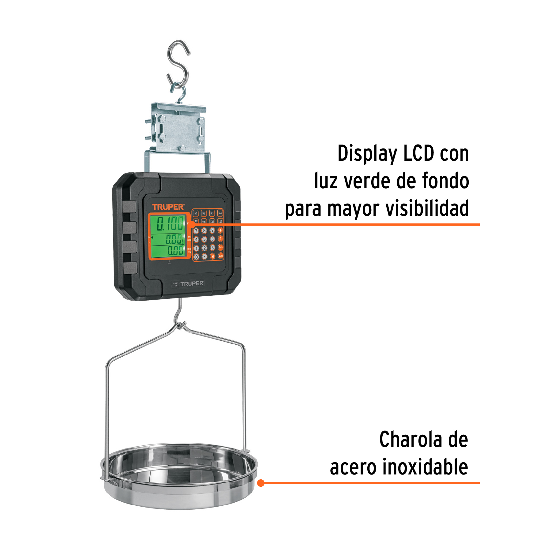 Báscula electrónica colgante, recargable, c/charola, 40 kg - Imagen 2