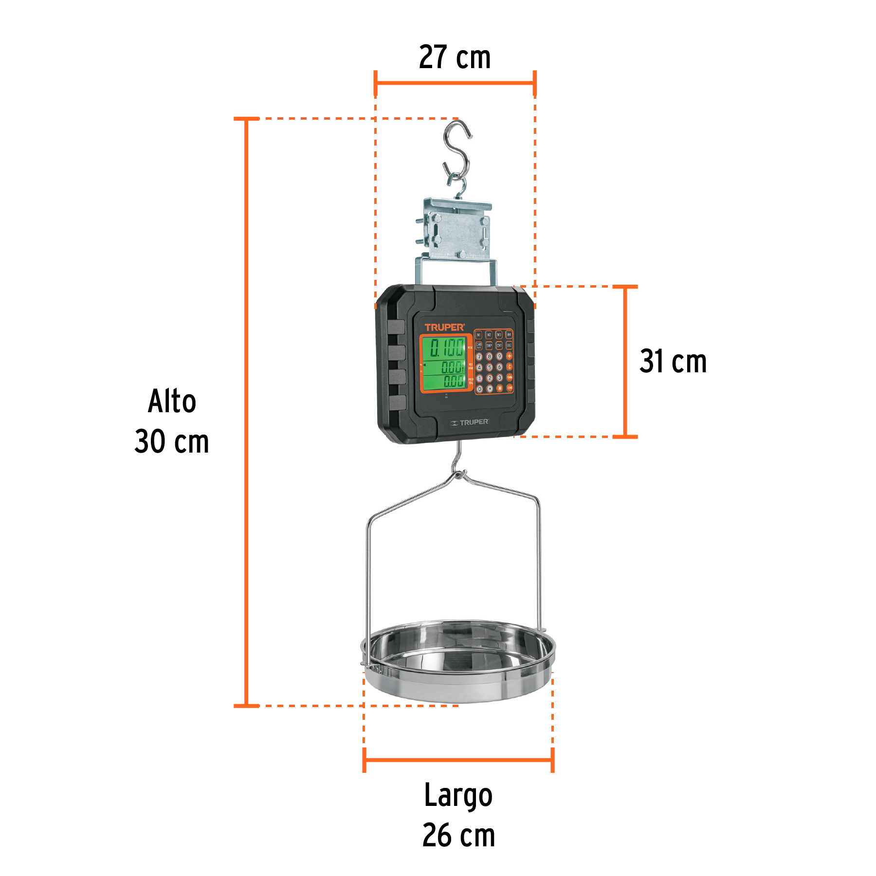 Báscula electrónica colgante, recargable, c/charola, 40 kg - Imagen 3