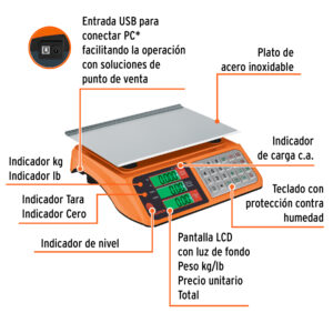 Alternative view of Báscula electrónica multifunciones 40 kg USB, TRUPER