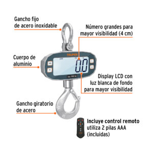 Alternative view of Báscula electrónica colgante, recargable, 500 kg, TRUPER
