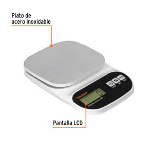 Alternative view of Báscula digital para cocina, plato de acero inox,5kg, TRUPER