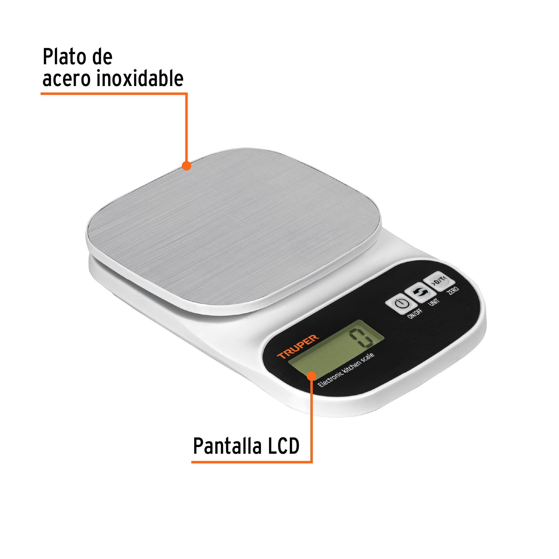 Báscula digital para cocina, plato de acero inox,5kg, TRUPER - Imagen 2