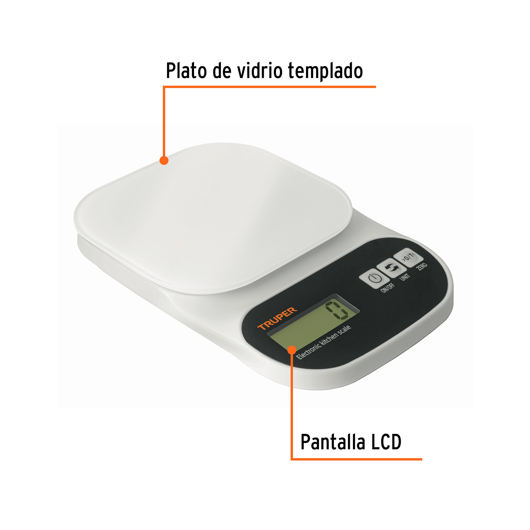 Báscula digital para cocina, plato de vidrio, 5 kg, TRUPER - Imagen 2