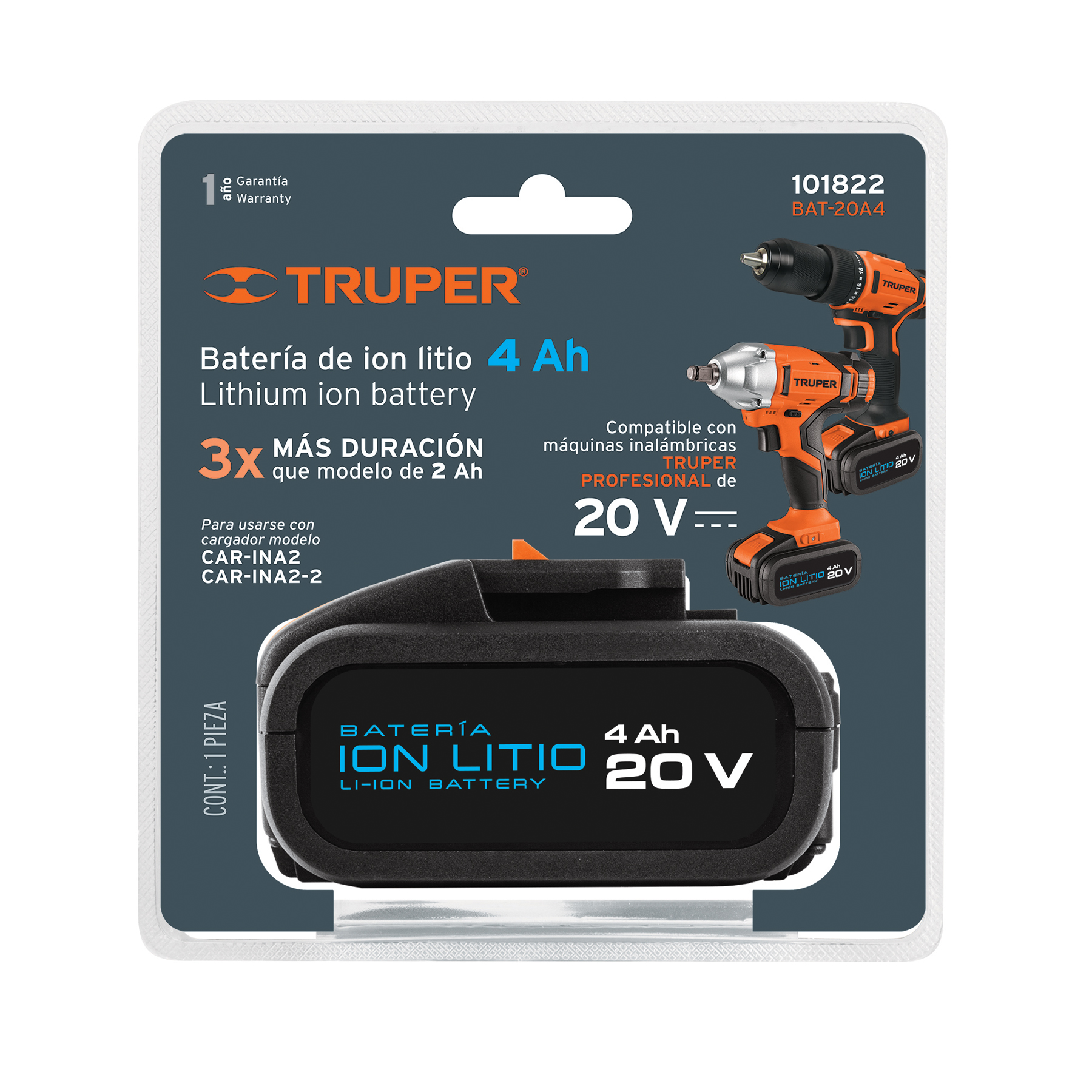 Batería ion litio, 20V, 4 Ah, TRUPER PRO - Imagen 3