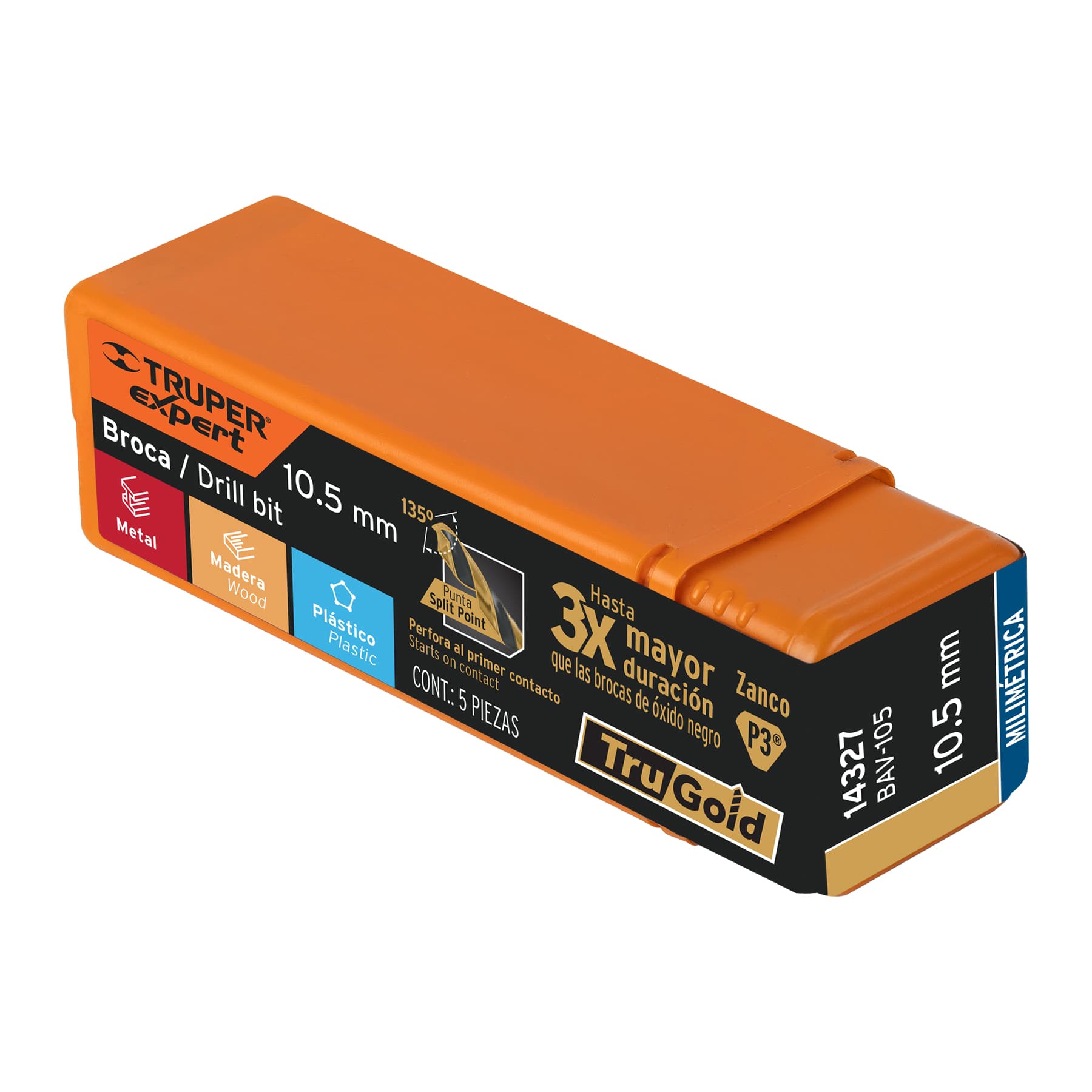 Broca HSS 10.5 mm Trugold para metal, TRUPER EXPERT - Imagen 4