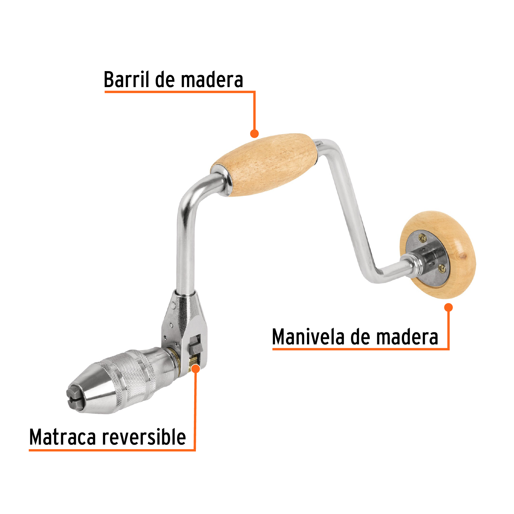 Berbiquí profesional 12' perilla de madera, TRUPER - Imagen 2