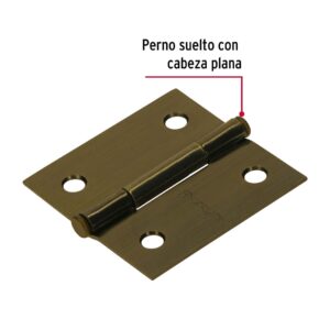 Alternative view of Bisagra cuadrada 2', latón antiguo, cabeza plana, HERMEX