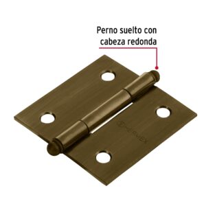 Alternative view of Bisagra cuadrada 2', latón antiguo, cabeza redonda, HERMEX