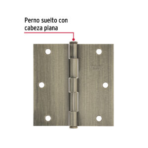 Alternative view of Bisagra cuadrada 3-1/2', latón antiguo, cabeza plana, BASIC