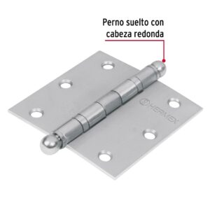 Alternative view of Bisagra cuadrada 3-1/2' acero inox, cabeza redonda, HERMEX