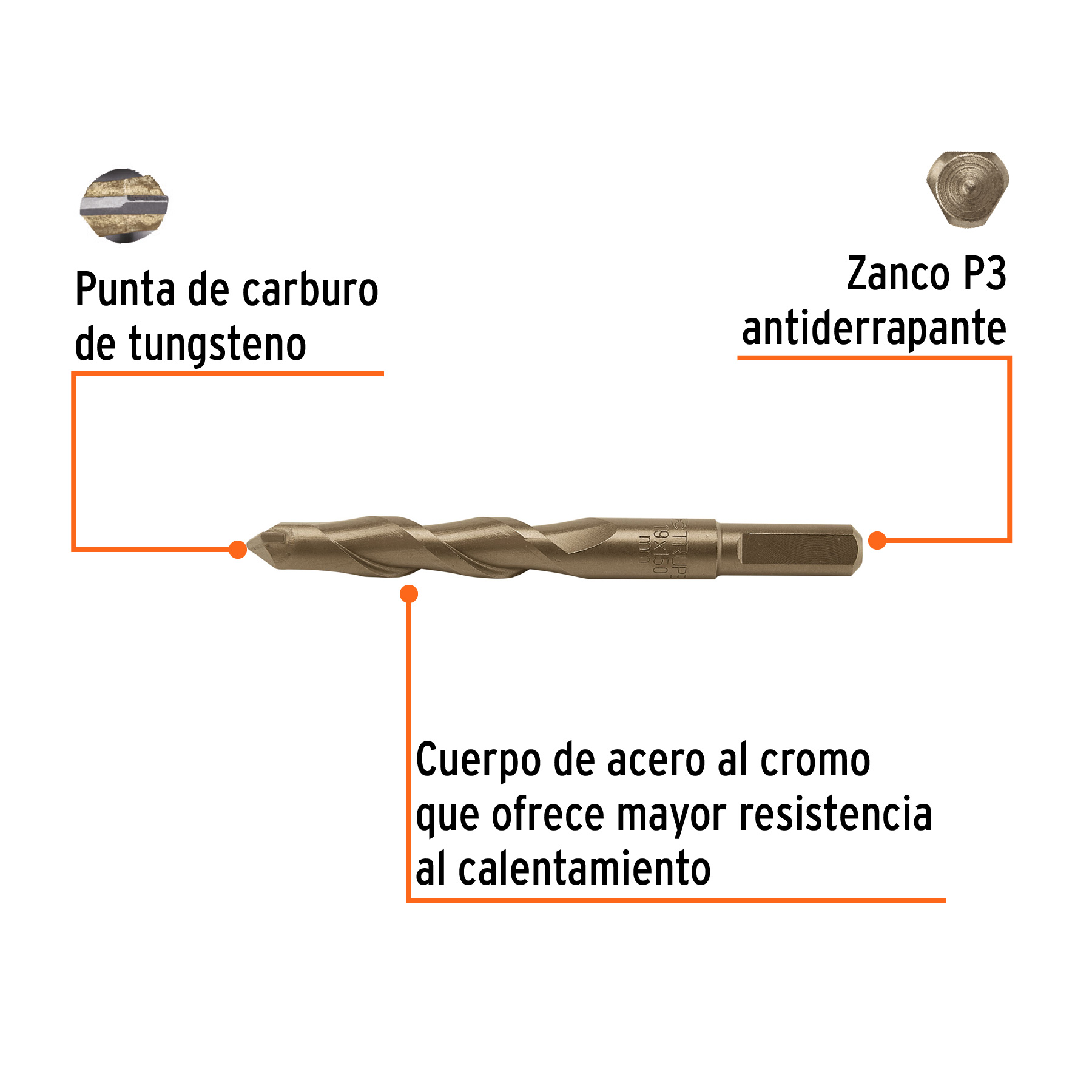 Broca para concreto 19 x 150 mm, TRUPER - Imagen 2