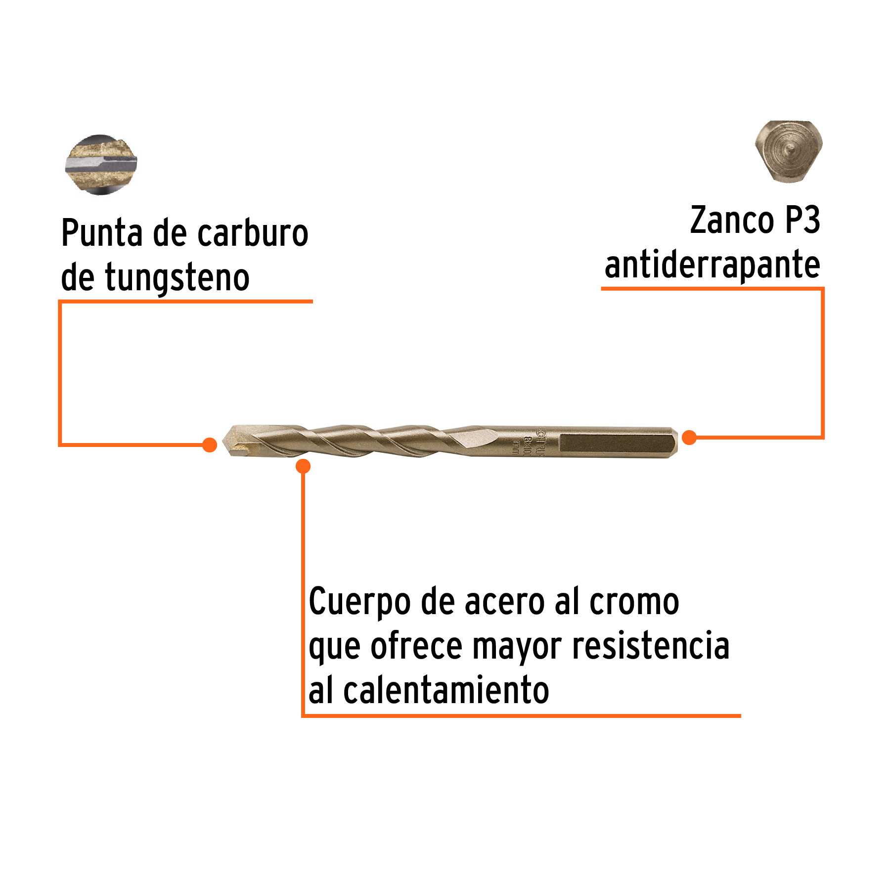 Broca para concreto 8 x 100 mm, TRUPER - Imagen 2