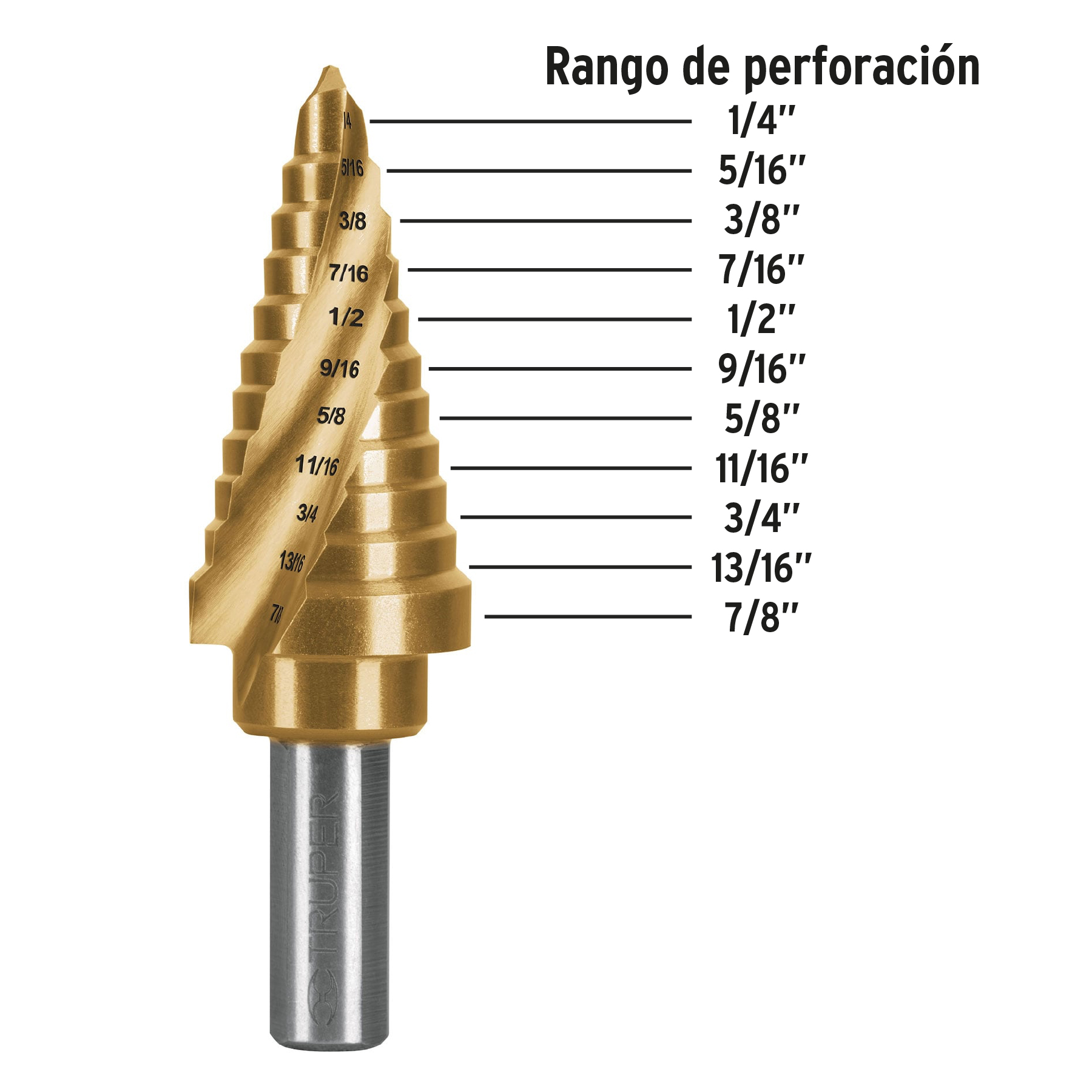 Broca escalonada titanio 11 escalones 1/4' a 7/8', EXPERT - Imagen 3
