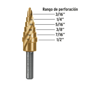 Broca escalonada titanio 6 escalones 3/16' a 1/2', EXPERT - Imagen 3