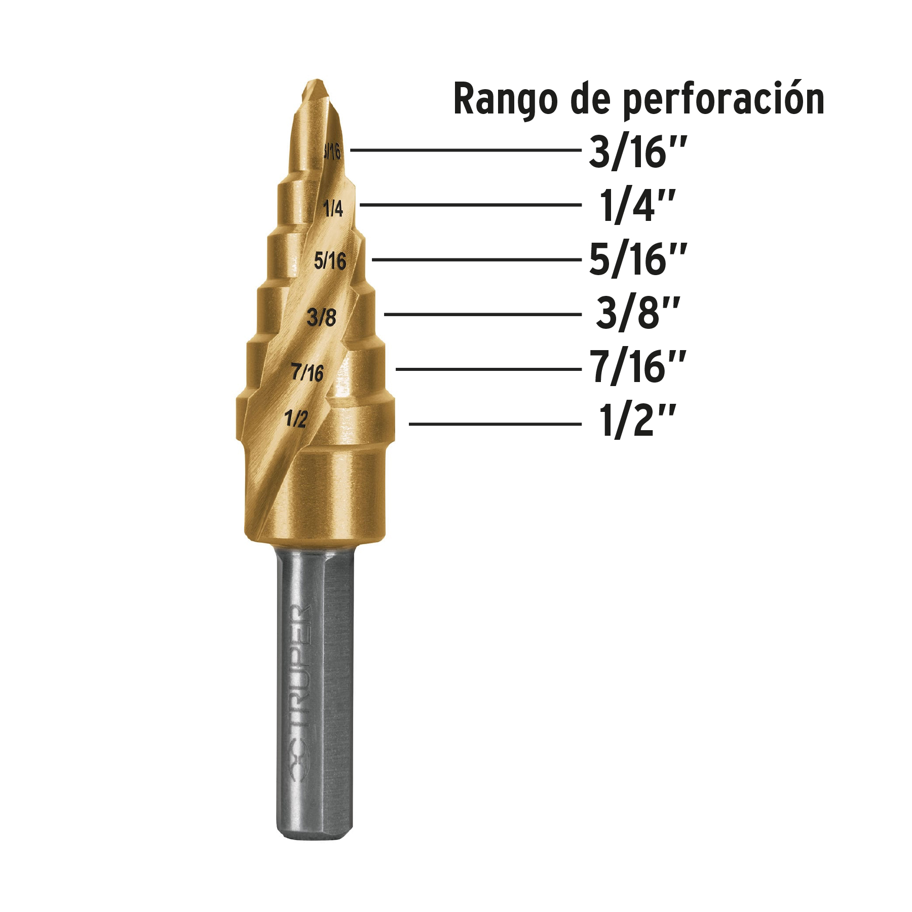 Broca escalonada titanio 6 escalones 3/16' a 1/2', EXPERT - Imagen 3