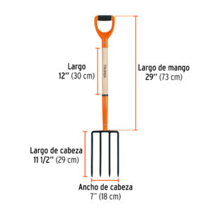 Bieldo para jardín, 4 dientes cuadrados, mango 29', puño 'Y' - Imagen 3