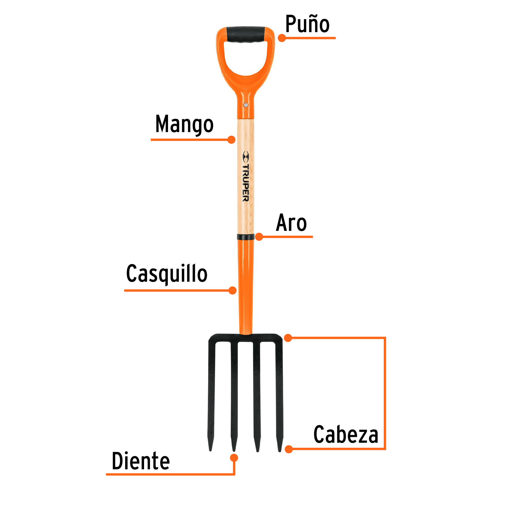 Bieldo para jardín, 4 dientes, mgo 29', puño 'Y', TRUPER - Imagen 2