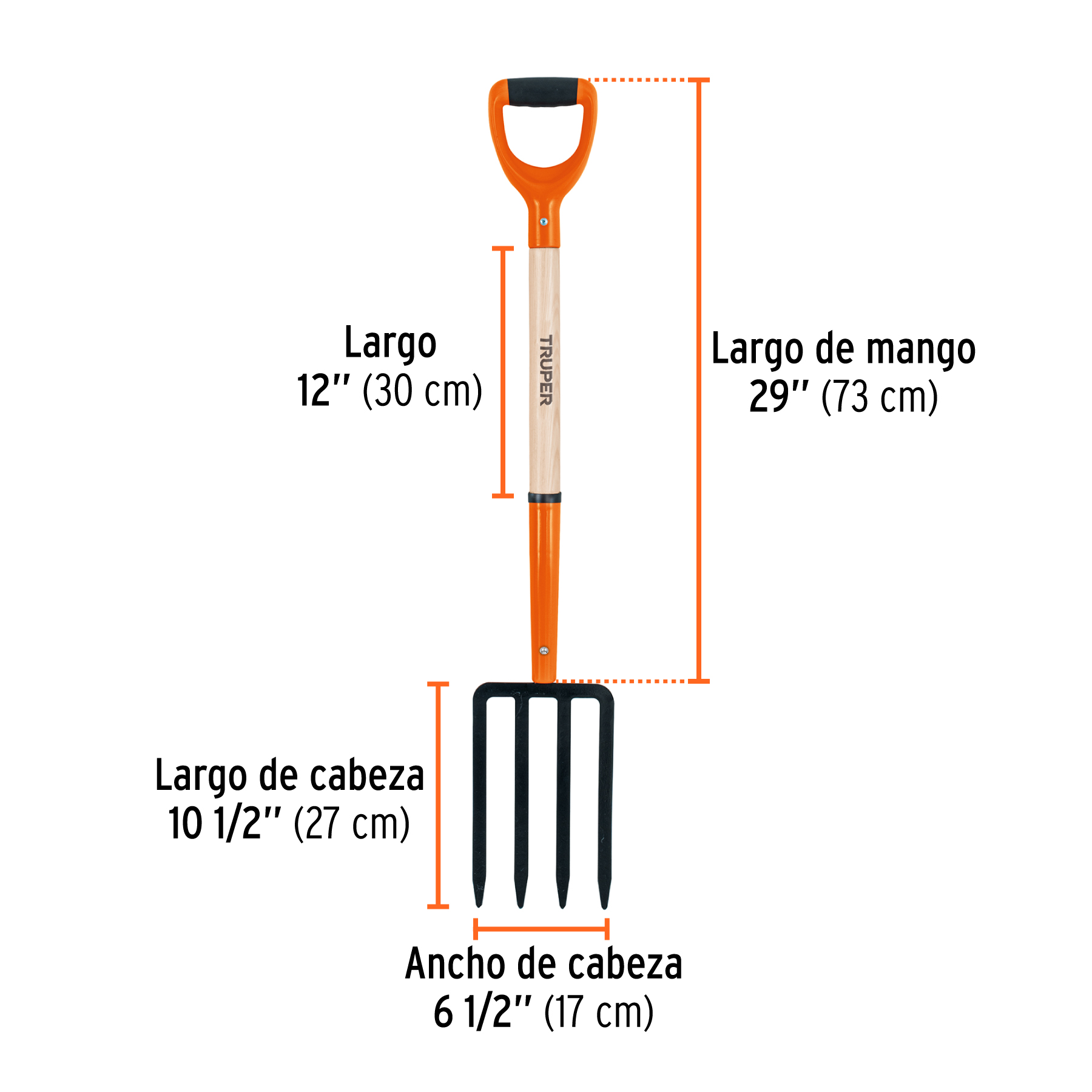 Bieldo para jardín, 4 dientes, mgo 29', puño 'Y', TRUPER - Imagen 3