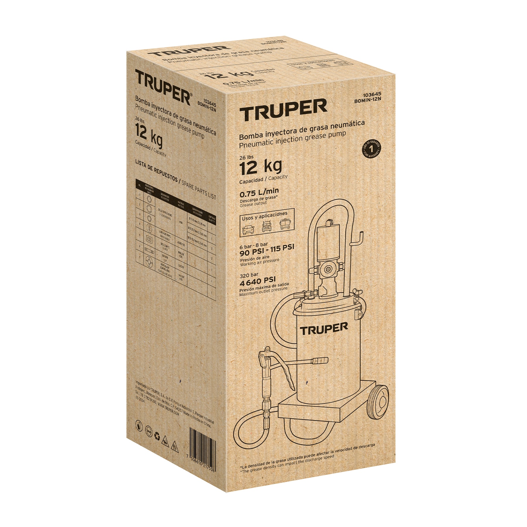 Bomba Inyectora Neumática de grasa, 12 Kg, TRUPER - Imagen 5