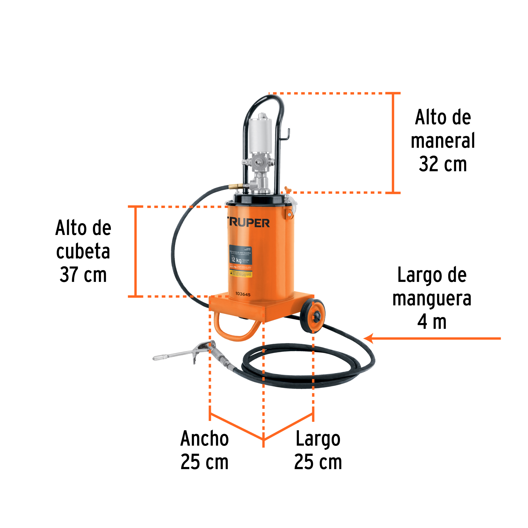 Bomba Inyectora Neumática de grasa, 12 Kg, TRUPER - Imagen 3