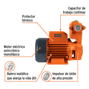 Bomba periférica autocebante 1HP, uso agrícola, TRUPER - Imagen 3