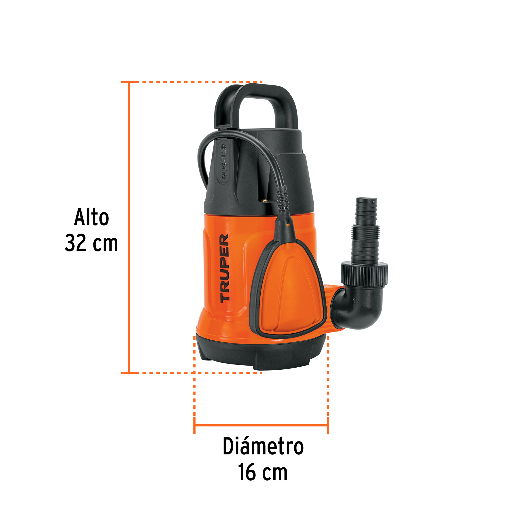 Bomba sumergible plástica, 1 HP para agua limpia, TRUPER - Imagen 3