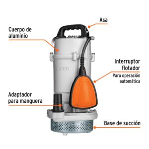 Alternative view of Bomba sumergible cubierta aluminio,agua limpia, 1 HP, TRUPER