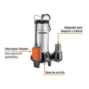 Bomba sumergible, 1 HP acero inox/hierro, para agua sucia - Imagen 2