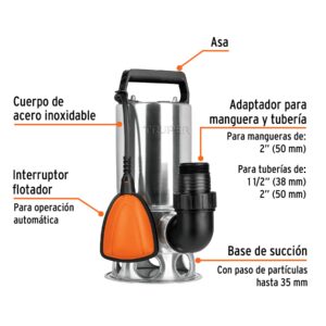 Alternative view of Bomba sumergible acero inoxidable, agua sucia, 1 HP, TRUPER