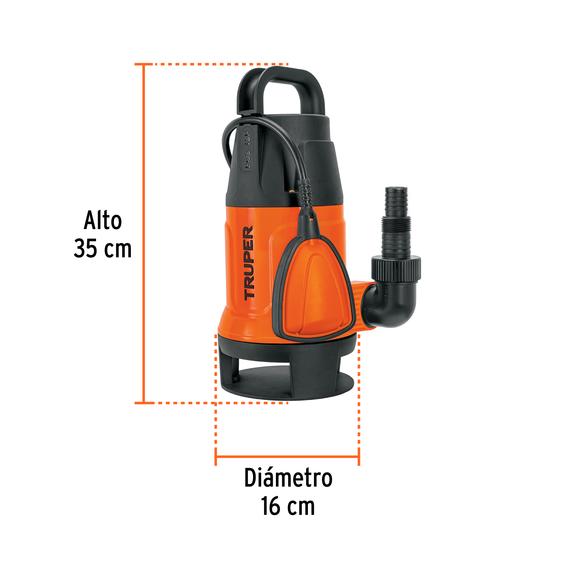 Bomba sumergible plástica, 1 HP para agua sucia, TRUPER - Imagen 3
