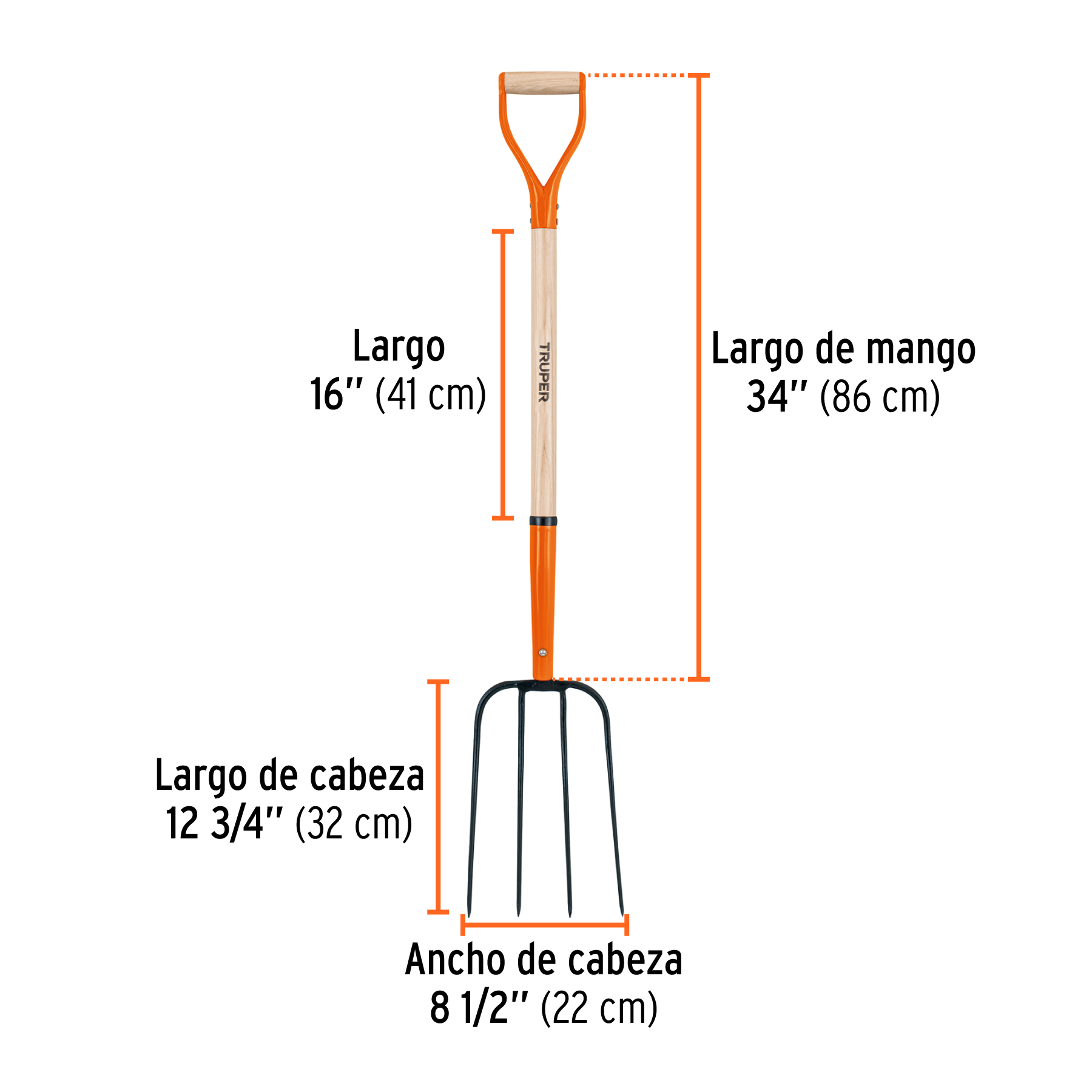 Bieldo para paja, 4 dientes, mango 34', puño 'Y', TRUPER - Imagen 3