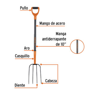 Alternative view of Bieldo para paja, 4 dientes, mgo de acero 37',puño'Y' TRUPER