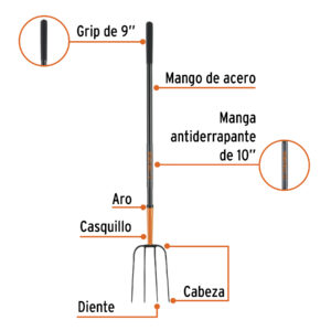 Alternative view of Bieldo para paja, 4 dientes, mango largo de acero 48' TRUPER