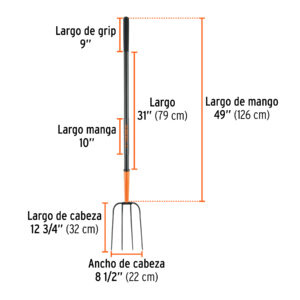 Bieldo para paja, 4 dientes, mango largo de acero 48' TRUPER - Imagen 3