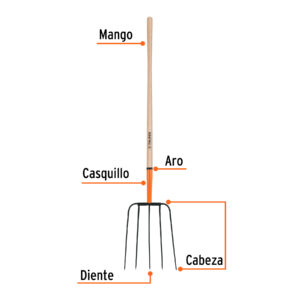 Alternative view of Bieldo para paja, 5 dientes, mango largo 48', cabeza grande