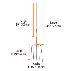 Bieldo para paja, 5 dientes, mango largo 48', cabeza grande - Imagen 3