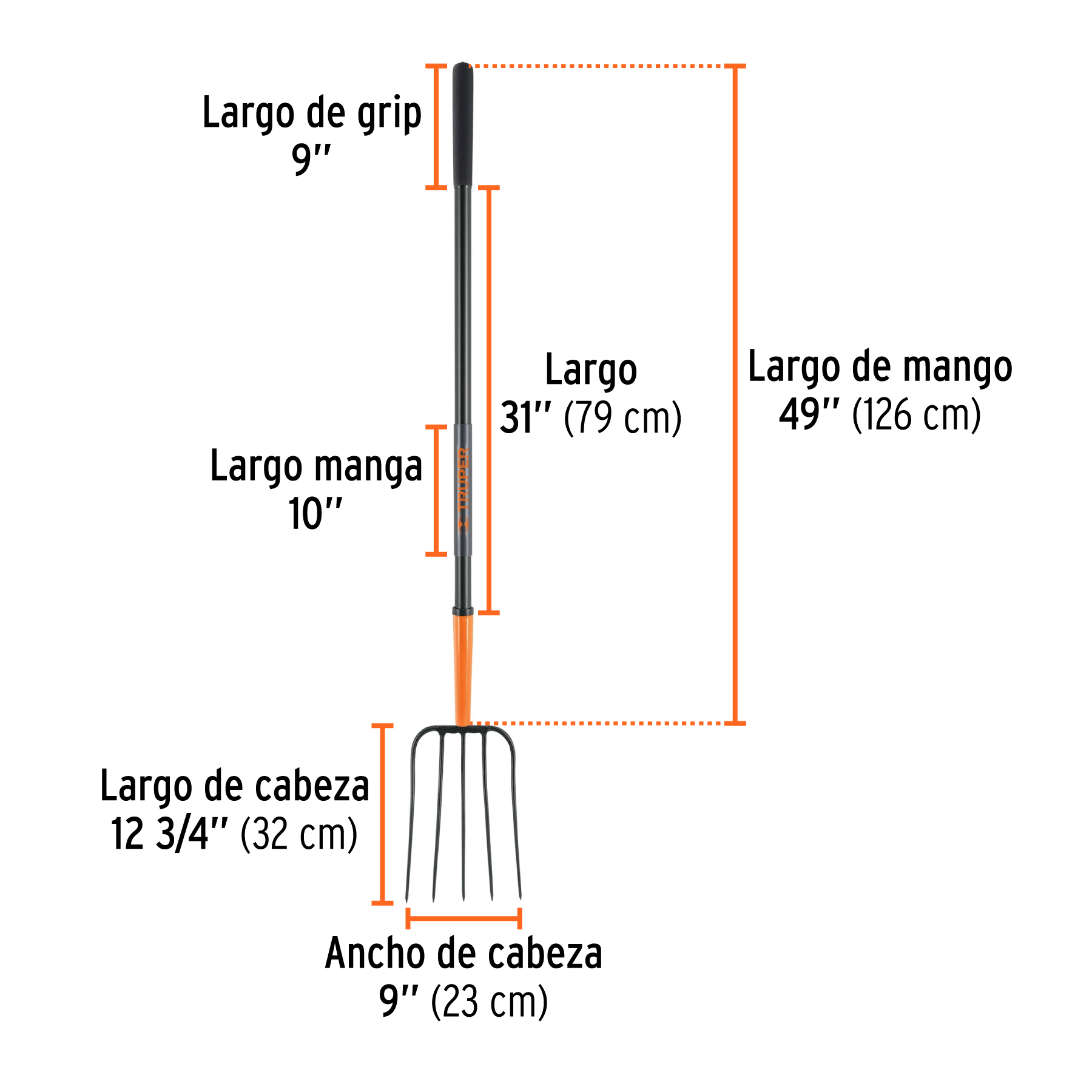 Bieldo para paja, 5 dientes, mango largo de acero 48' TRUPER - Imagen 3
