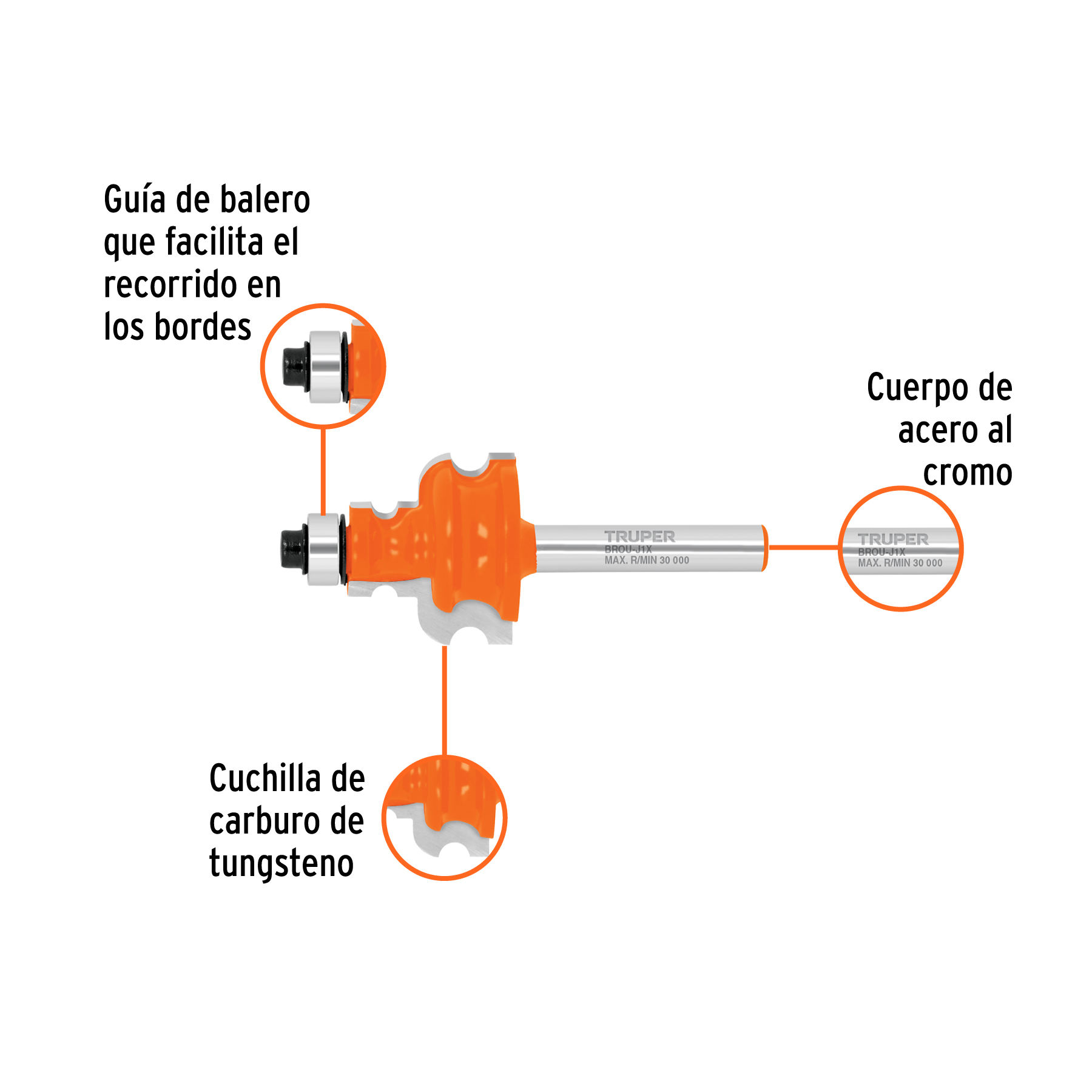 Broca router, jovel, 1', con balero, TRUPER - Imagen 2
