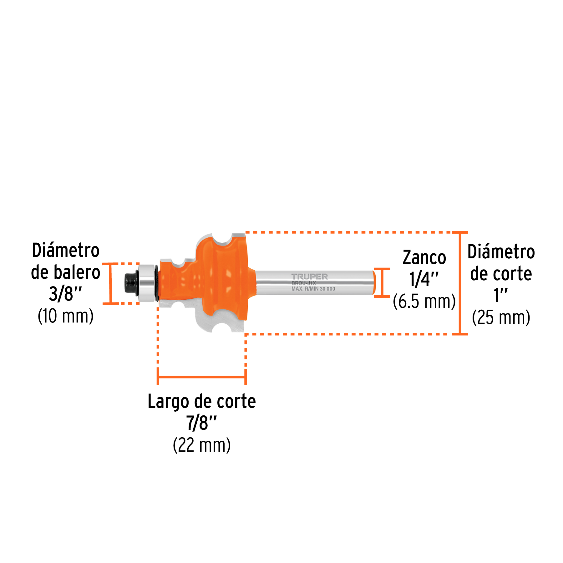 Broca router, jovel, 1', con balero, TRUPER - Imagen 3