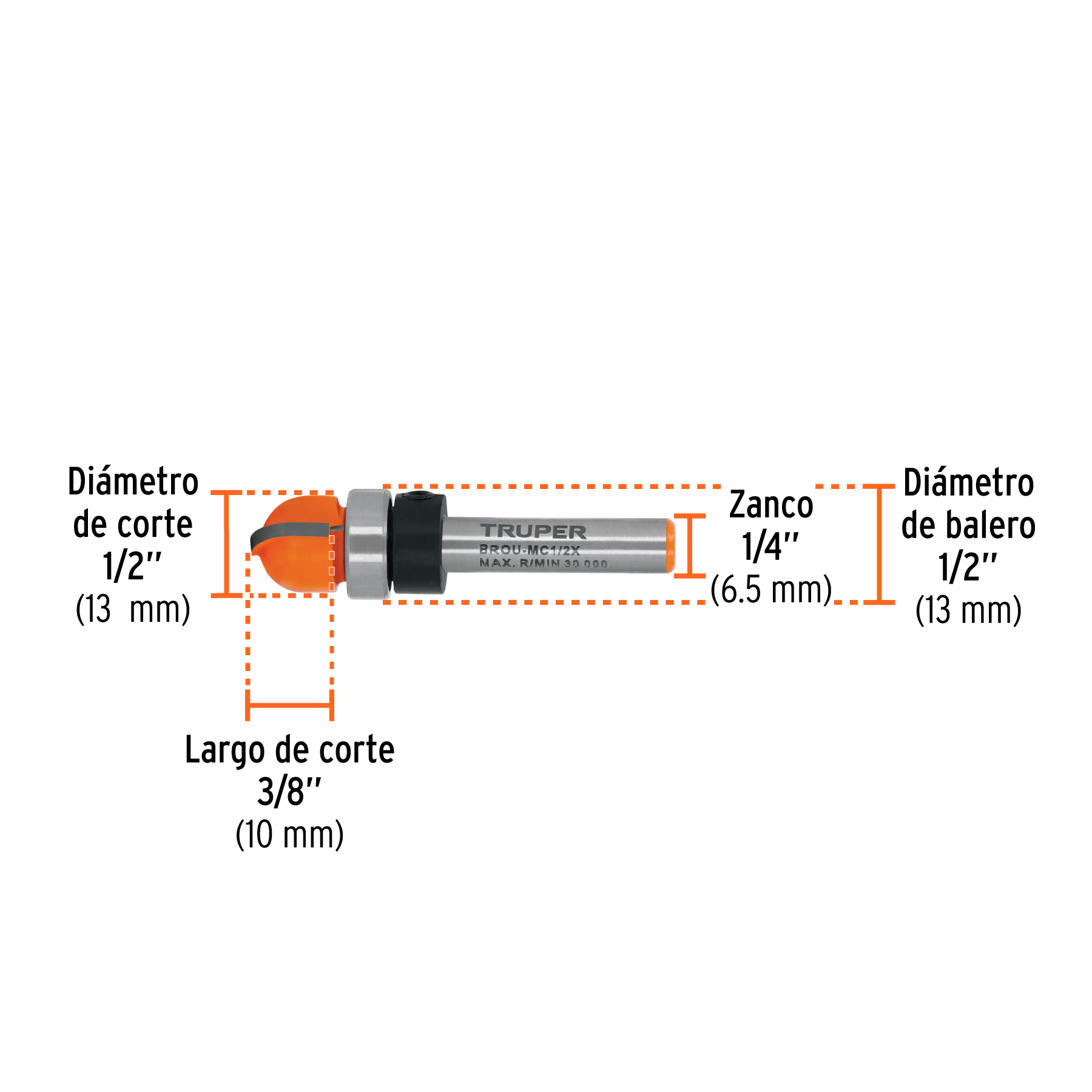 Broca para router, media caña, 1/2' con balero, TRUPER - Imagen 3