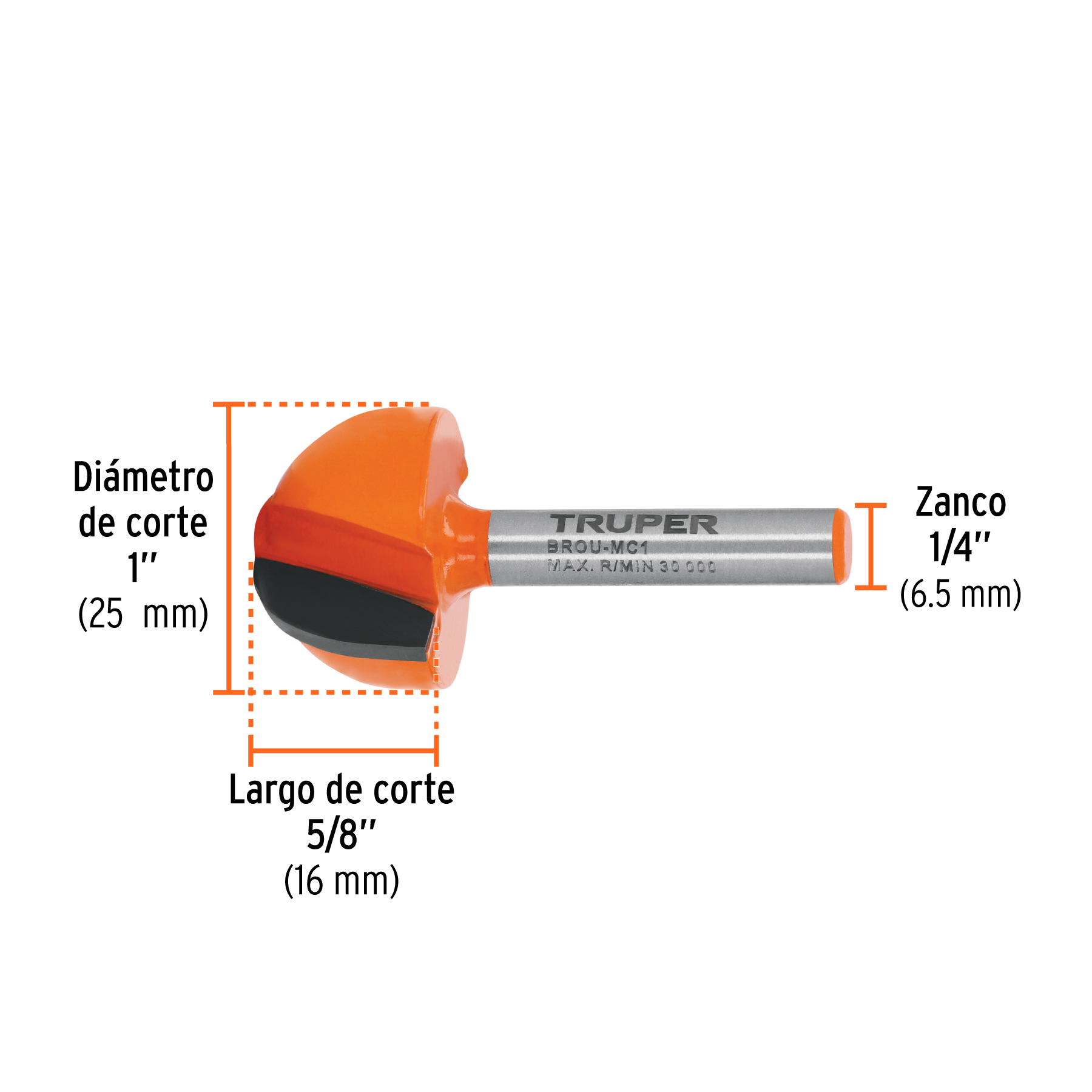 Broca para router, media caña, 1', TRUPER - Imagen 3