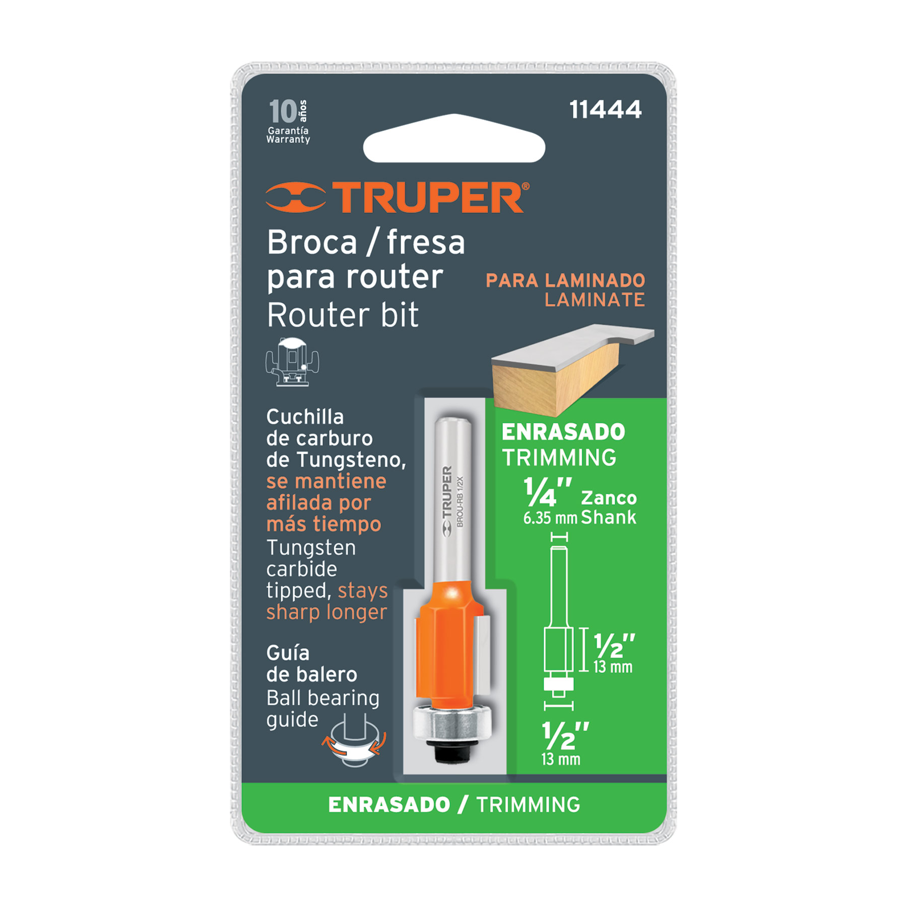 Broca para router, corte recto, 1/2' con balero, TRUPER - Imagen 4