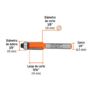 Broca para router, corte recto, 3/8' con balero, TRUPER - Imagen 3