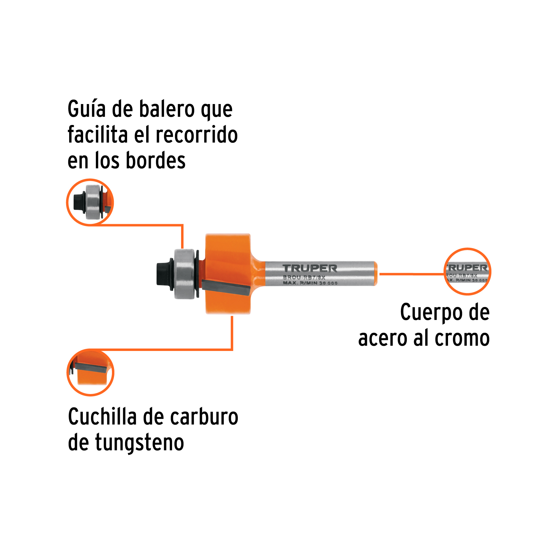 Broca para router, rebajado, 7/8' con balero, TRUPER - Imagen 2