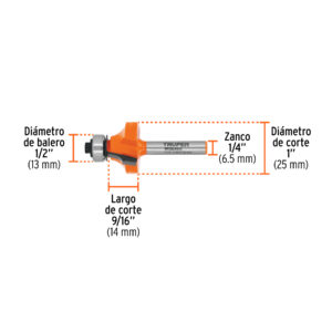 Broca para router, redondeado, 1' con balero, TRUPER - Imagen 3