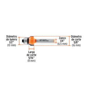 Broca para router, redondeado, 5/8' con balero, TRUPER - Imagen 3