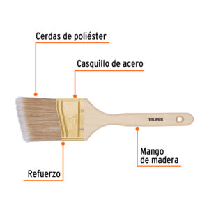 Alternative view of Brocha cerdas sintéticas 3' corte angular, mango de madera