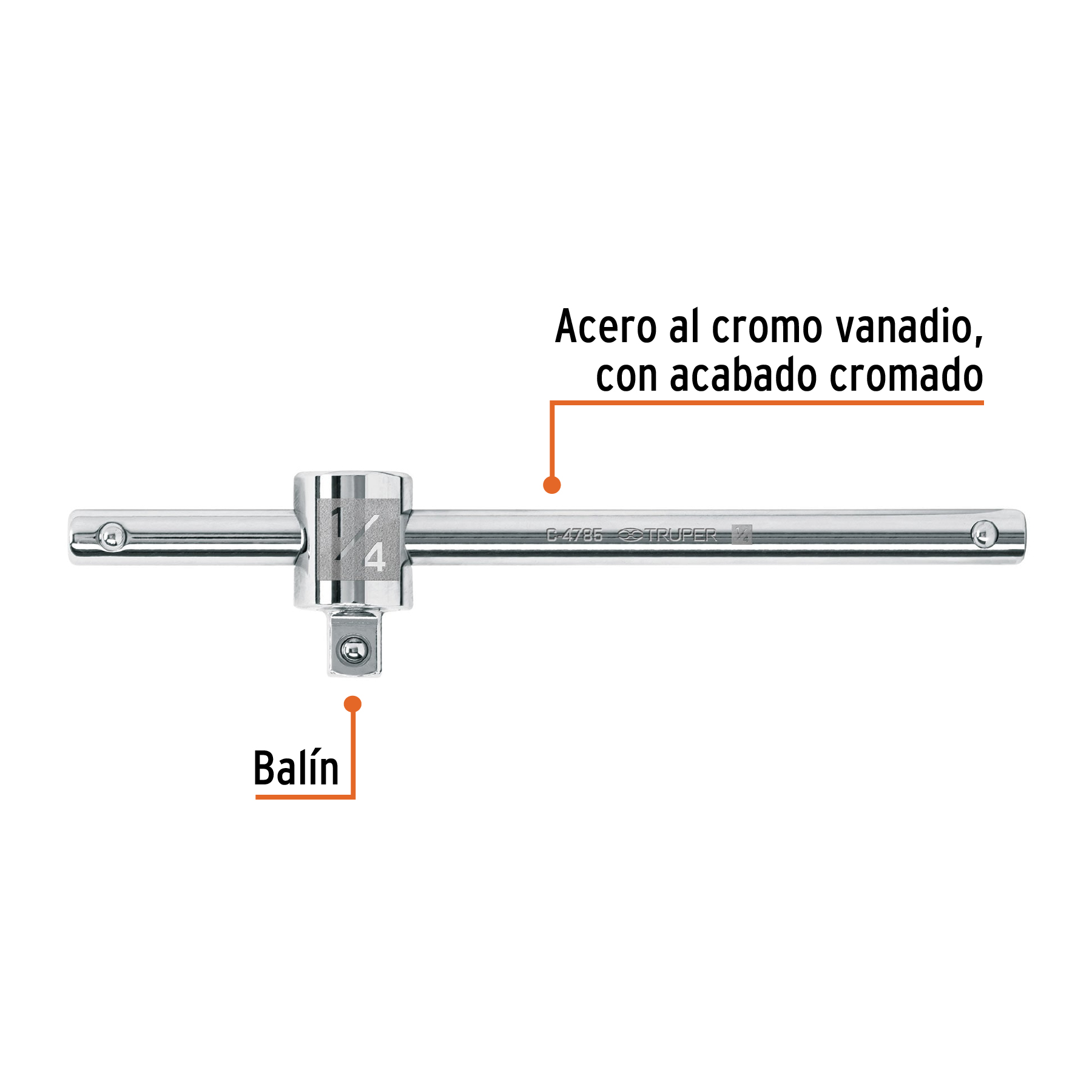 Barra corrediza para dados cuadro 1/4', TRUPER - Imagen 2