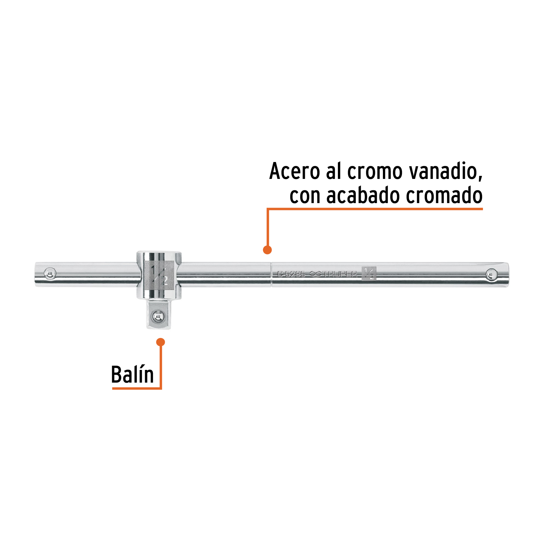 Barra corrediza para dados cuadro 1/2', TRUPER - Imagen 2