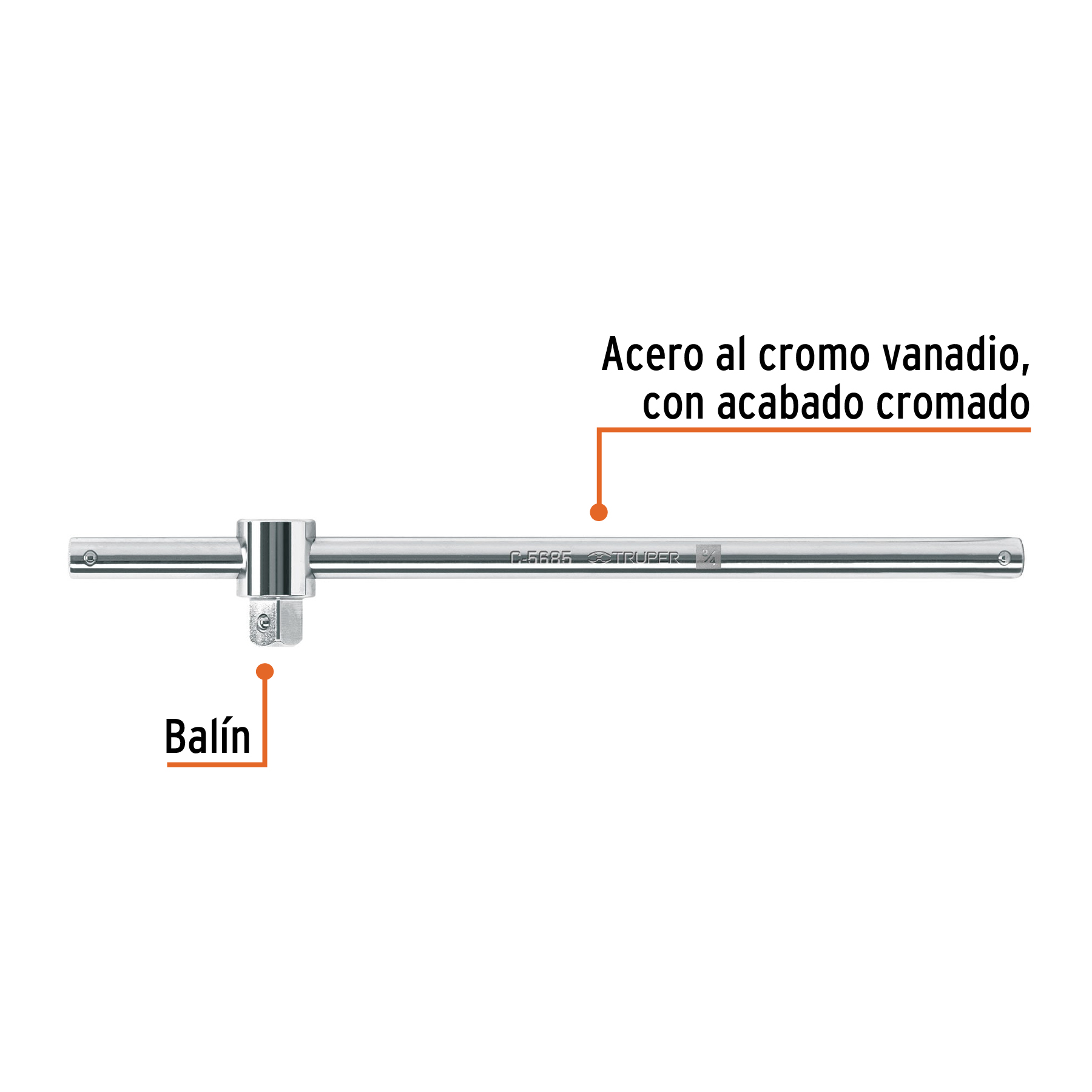 Barra corrediza para dados cuadro 3/4', TRUPER - Imagen 2